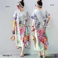 ราคา Garden Clothes ชุดเดรส เดรสยาว คอกลมแขนสโสฟ หน้าสั้นหลังยาว .. สีลาย 2 (1732218724336896703)