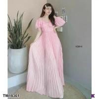 ราคา Garden Clothes ชุดเดรส เดรสยาวแขนพอง สายผูกคอ กระโปรงอัดพลีท สีชมพูอ่อน (1732225635654535871)