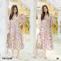 ราคา Garden Clothes ชุดเดรส เดรสยาว #สาวอวบ แขนยาวลายดอก สีแดง (1732225634915420863)