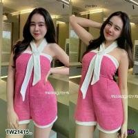 ราคา Garden Clothes ชุดจั๊มสูท จั๊มสูทขาสั้นเกาะอก แต่งดอกไม้ .. สีชมพู (1732218739987221183)