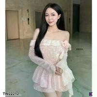 ราคา Garden Clothes ชุดเดรส เดรสสั้นปาดไหล่ผ้าตาราง .. สีชมพู (1732218726809373375)