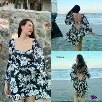 ราคา Garden Clothes ชุดเดรส เดรสสั้นแขนพองลายดอกไม้เว้าหลัง สีดำ (1732218737594960575)