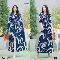 ราคา Garden Clothes ชุดเดรส เดรสปกเชิ้ตลายกราฟฟิกเกร๋ๆ ปกเชิ้ตแขนยาว .. สีกรมท่า (1732225611162225343)