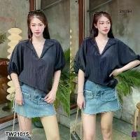 ราคา Garden Clothes เสื้อเชิ้ต & เบลาส์ เสื้อคอวี แขนสั้นพองๆ .. สีดำ (1732218738234002111)