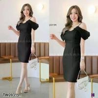 ราคา Garden Clothes ชุดเดรส เดรสปาดไหล่ ผ้าแก้วบัพเบิ้ล .. สีดำ (1732225586785651391)