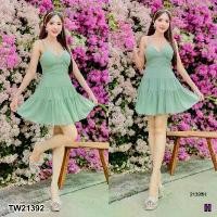 ราคา Garden Clothes ชุดเดรส มินิเดรส สายเดี่ยว สายโบว์ผูกด้านหลัง กระโปรงระบายเล็ก 3 ชั้น .. สีเขียว (1732218735675280063)