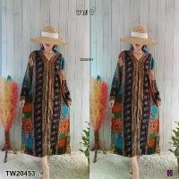 ราคา Garden Clothes ชุดเดรส ชุดเดรสคอวี ทรงปล่อย แขนยาวปล่อยปลายแขน .. สีลาย 8 (1732218727002311359)