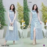 ราคา Garden Clothes ชุดเดรส เดรสปกเชิ้ตแขนกุด ลายริ้วเล็กติดกระดุมสีดำ .. สีกรมท่า (1732225616730360511)