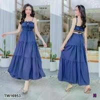 ราคา Garden Clothes ชุดเดรส แม็กซีเดรส สายเดี่ยว กระโปรงแต่งระบาย 3 ชั้น .. สีกรมท่า (1732225586735319743)