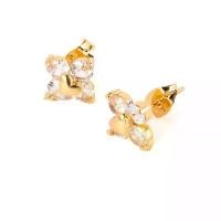 ราคา Gold-Plated Four-Leaf Clover Zirconia Stud Earrings for Women, Minimalist Versatile Trendy Small Flower Design Accessories (1731502328539285327)