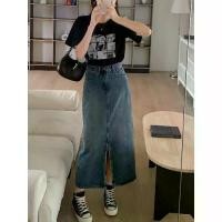 ราคา Fashion.61 กระโปรงยีนส์ผู้หญิง กระโปรงยีนส์ยาวผ่าด้านหน้า รุ่น 88533กระโปรงยีนส์ดีไซน์เก๋ไก๋สไตล์อินเทอร์เน็ตคนดังย้อนยุคเอวสูงผ่าข้างกระโปรงทรงเอความยาวปานกลางกระโปรงยีนส์ผู้หญิง (1732151210739600290