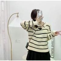 ราคา Fashion Mi สินค้าใหม่ เสื้อไหมพรม คอปกทหารเรือ ลายริ้ว (1729579168598886424)