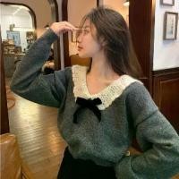 ราคา Sweater Women's Doll Collar Bow Short Loose Outer Wear Knitwear Two-Piece Suit Winter Korean Style Gray Top Women's Clothing Women's Clothing Women's Clothing Women's Clothing Wo (1731016696728553836)
