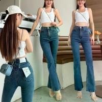 ราคา กางเกงยีนส์ขาม้าผ้าลีวาย เอวสูง ผ้ายืด สี Dark Blue Gray Jeans ผู้หญิง (1730947723069458776)