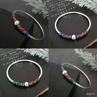 ราคา MT กำไลเงินแท้ กำไลหลอด ประดับบอลกลม ลงยา ข้อมือ 16, 17 ซม Silver Bangle (sbg262) MT Jewelry (1732177722819249206)