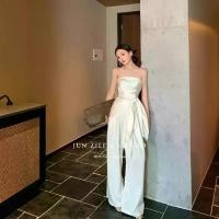 ราคา ชุดสูทแฟชั่นสตรี, ระดับไฮเอนด์และสง่างาม, เสื้อท่อนบนสายผูก, ชุดฤดูร้อน, สีขาว, กางเกงขายาวลำลองขากว้าง สงกรานต์ ชุด เอี๊ยม ยีน เซ็ต ผ้า สปัน old money outfits men ยีน กางเก (1731954495169135970)