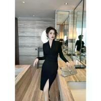 ราคา EraVogue - ชุดเดรสฝรั่งเศสใหม่สำหรับผู้หญิง คอวี เรียบง่าย เอวแคบ กรีด สลิม ยาว ชุดอาหารค่ำ 2023,ชุดราตรีสวยหรูลุคไฮโซ,ชุดราตรีสีดำ,ชุดออกงานเรียบหรูงานแต่ง,ชุดราตรียาวออกงาน,off (1729722773373945992)