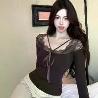 ราคา [Sheing office]พร้อมส่งเสื้อเชิ้ตลูกไม้แขนยาวผู้หญิงเอวเข้ารูป แขนยาว เสื้อยืด (1731466005521990849)