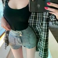 ราคา กางเกงยีนส์ขาสั้น เอวสูง รัดรูป ยกสะโพก ดีไซน์สาวฮอต สองปุ่ม อเนกประสงค์ ก้นพับได้ สำหรับผู้หญิง jennie pants y2k กางเกงยีนส์ คาร์โก้ black skirt jeans (1732180344019256621)