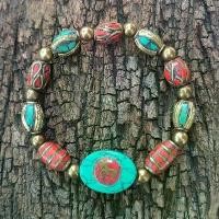 ราคา กำไลโอม หินเนปาลแท้ turquoise, red coral ขนาดข้อมือ 16 cm (1731456030463263764)