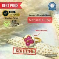 ราคา แหวนเงินชุบทองคำแท้ 925 Silver Sterling ทับทิมธรรมชาติ Natural Ruby (Oval Cabochon) Size #52 Clover Ring (1732171793921443154)