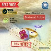 ราคา แหวนเงินชุบทองคำแท้ 925 Silver Sterling ทับทิมธรรมชาติ Natural Ruby (Oval Cabochon) Size #53 Clover Ring (1732172133393335634)