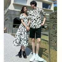 ราคา ชุดคู่รัก ★ ON SALE ★ ชุดคู่รักลายดอกกุหลาบริมทะเลฝรั่งเศส เสื้อเชิ้ตและชุดเดรสสำหรับคู่รัก (1729940885169670406)