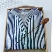ราคา Japanese Mori Girl Style Loose Short Sleeve Striped V-Neck Shirt New for Summer Women's Baseball Shirts Wholesale (1732126866950096263)