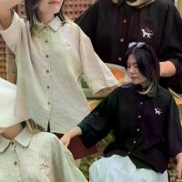 ราคา katji / Oliver Shirt เสื้อปิดก้น ทรงoversize ผ้าลินิน ปักลาย (1731010455702899464)