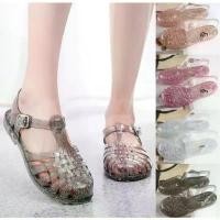 ราคา รองเท้าแตะหนังแก้ว รองเท้ายางสีใสมีกากเพชร รัดส้น ยางนิ่มใส่สบายไม่กัดเท้า 36-40 shoe 2043 ขายดี (1731877980005041420)