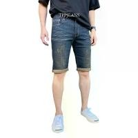 ราคา JEANSEXPRESS Slim Shorts Men's กางเกงยีนส์ขาสั้นชายสีฟอกสนิม ผ้ายืด แต่งสะกิดขาด ทรงสลิม เป้าซิป Size 28-36 COD (1732161599433901338)