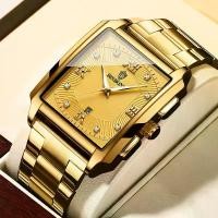 ราคา นาฬิกาผู้ชาย นาฬิกาทอง ทรงสี่เหลี่ยม สแตนเลส กันน้ำ เท่ japan automatic watch (1730749278847994717)