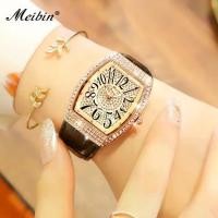 ราคา Meibin ของแท้, นาฬิกาสไตล์ใหม่ สำหรับผู้หญิง หน้าปัดเพชร สไตล์โรมัน สายหนังแท้ กันน้ำ 30M ทันสมัย เหมาะสำหรับสวมใส่ทุกวัน M1578,Watch (1732084435435095435)