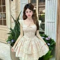 ราคา เดรสลายดอกไม้สไตล์ฝรั่งเศสหวานแขนบินหน้าร้อนมาใหม่เอวแน่นสีทองสไตล์บริสุทธิ์กระโปรงเจ้าหญิง เป็ดน้อย . เดรส ญี่ปุ่น เดรส โกธิค satin prom dress ball gown wedding dress (1731901514162079401)