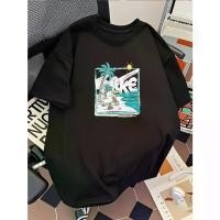 ราคา Men's Short Sleeve T-Shirt 100% Cotton Graphic Print - Palm Tree and Ocean Wave Design in Blue-Green, Black with Yellow Print, Simple Style for Summer, Hand Wash Only, Lightweigh (1731827609404605694)