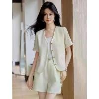 ราคา เสื้อสูท ผู้หญิง หน้าร้อน บาง คุณภาพสูง ไม่มีปก สูทขาสั้น เสื้อ กระโปรง สูท (1731324158499654271)