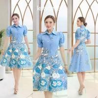 ราคา No.786 ชุดเดรสผ้าปาเต๊ะ คอปก กระโปรง8ชิ้น แขนตุ๊กตา อัดซับผ้ากาว กระดุมหน้าใช้ได้จริง (1731921915106657774)