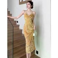 ราคา เดรสสายเดี่ยวสปาเก็ตตี้เชือกแขวนคอ Clothing Dress Women Lady เสื้อผ้า ชุด เอี๊ยม กระโปรง ชุด dinner เดรสยาว สี น้ําตาล ชุด ไป งานแต่ง สีโอรส เรียบหรูดู แพง เดรส ไหม พรม rectangle body ผู้หญิง (1731140