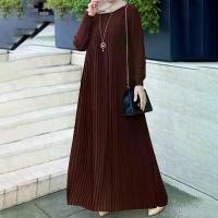 ราคา เสื้อผ้าสตรีมุสลิม สไตล์อาหรับ เดรสจีบเรียบหรู สีพื้น คอกลม แขนยาว เดรส Ruched ปี 2025 ชุด งานแต่ง อิสลาม ผู้ หญิง (1731581421117867736)