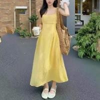 ราคา เดรสสายสปาเก็ตตี้ สีเหลือง สไตล์อ่อนโยน สำหรับผู้หญิง ฤดูร้อน สไตล์ฝรั่งเศส เรียบหรู เอวสลิมมิ่ง เดรสทรงเอ เดรสชายหาดยาว mermaid style dress ชุด งาน ป้าย ไป งานแต่ง dupatta (1731253561121605214)