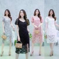 ราคา เดรสลูกไม้ สีขาว สีดำ สีเทา สีชมพู ใส่ทำงานได้ ใส่ออกงาน เดรสลูกไม้ ทรงคอวีกว้าง เดรสลูกไม้สีขาว ใส่ทำบุญ ไปงานบวช งานแต่ง Clothing Dress ชุด Women ผู้หญิง เสื้อผ้า ผ้าลูกไม้ Lady (1730904907386292451