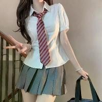 ราคา เสื้อเชิ้ตแขนสั้น JK สีกรมท่า ชุดเครื่องแบบ เอวสลิมฟิต สำหรับฤดูร้อนของผู้หญิง สไตล์กระโหลก อเนกประสงค์ สีขาว ทรงสลิมฟิต เสื้อแขนพัฟสาวฮอต เสื้อ กราม เสื้อ ฟรุ้งฟริ้ง ไป งานแต่ง (1731631248765126484)