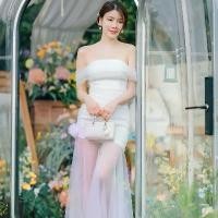 ราคา [NITTAYA] D2707 ชุดเดรสกระโปรงยาวเกาะอกปาดไหล่ผ้าซีทรูจับย่นดีเทลแต่งดอกไม้ซิปซ่อนด้านหลัง สวยหรูดูแพงผู้ดีลุคคุณสุดๆ ใส่ออกงาน ดินเนอร์ ออกเดท งานแต่ง ปาร์ตี้ (1731208481732789286)