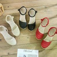 ราคา รองเท้าแตะส้นเตารีด สำหรับผู้หญิง แฟชั่นฤดูร้อน ระบายอากาศ ท่องเที่ยว ผ้าลินิน สายรัดข้อเท้า หัวเข็มขัด รองเท้าแตะส้นสูง (1730041885255830053)