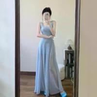 ราคา เดรสสายเดี่ยวสีน้ำเงิน สไตล์ฝรั่งเศส น่ารัก เซ็กซี่ สำหรับผู้หญิง แขนกุด จับเอว เดรสยาว เหมาะสำหรับฤดูร้อน เสือ ผ้า คน อ้วน เดรส ปาร์ตี้ เดรสซี ทรู (1731493923789637609)