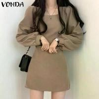 ราคา เดรสผู้หญิง Vonda มินิเดรสแขนยาว คอเหลี่ยม สไตล์เกาหลี สำหรับผู้หญิง Clothing Dress เสื้อผ้า Lady Women สีกากี ชุด zimmermann laurel tiered dress karina white ปาร์ตี้ เดรส สาว พลัสไซส์ (17308920062785