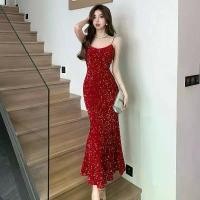 ราคา เดรสสลิงประดับเลื่อมสีแดง สไตล์ปลอกสลิมฟิต ดีไซน์คุณภาพสูง เหมาะสำหรับใส่ตอนเย็นและหางปลา กระโปรงยาว ปีใหม่ 2568 (1731669581140560755)