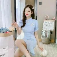 ราคา ชุดกี่เพ้า, แฟชั่น, สีฟ้า, สไตล์จีน, สำหรับตรุษจีน, กี่เพ้า, กี่เพ้า 2565 ปีใหม่, กี่เพ้าแบบจีนใหม่, กี่เพ้าแบบหวานสีฟ้าและสวยงาม, กี่เพ้าแบบปรับปรุง, สำหรับผู้หญิง Women Clothing เสื้อผ้า Girl (17315