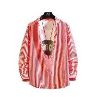 ราคา เสื้อเชิ้ตแขนยาวลายทางสีแดง สำหรับผู้ชาย แฟชั่น ทรงสลิมฟิต เสื้อแฟชั่นลำลอง เสื้อชาย มีสีฟ้า สีเขียว สีขาว สไตล์ Camisa ผู้ชาย เสื้อเชิ้ต (1732186017777354729)