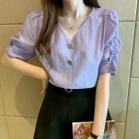 ราคา เสื้อชีฟองผู้หญิง เสื้อเชิ้ตแขนสั้น ฤดูร้อน มาใหม่ ทรงหลวม คอวี ปกซ่อนหน้าท้อง สไตล์ตะวันตก เสื้อแขนพัฟสีม่วง ซีทรู แขน ยาว สงกรานต์ เสื้อ คอปาด เสื้อผ้า ซาติน แขน สั้น (1732322114972322332)
